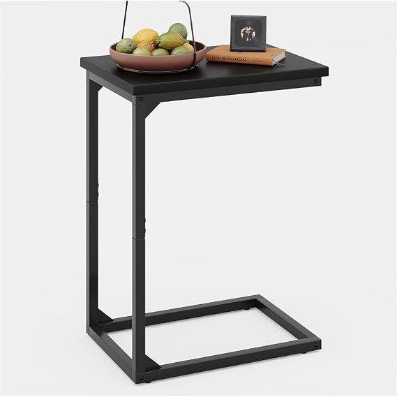 C Shaped End Table, C Table for Sofa, Small Sofa Table with Metal Frame for Living Room, Bedroom, Sandalwood Black