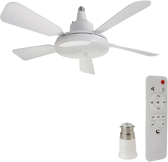Ceiling Fan with Lights and Remote Control, E27 B22d Base, Small LED Ceiling Fan Lamp, 3 Fan Speeds, 3 Colors Dimmable, for Bedroom, Kitchen, Living Room, Pack of 1 [Energy Class A+]