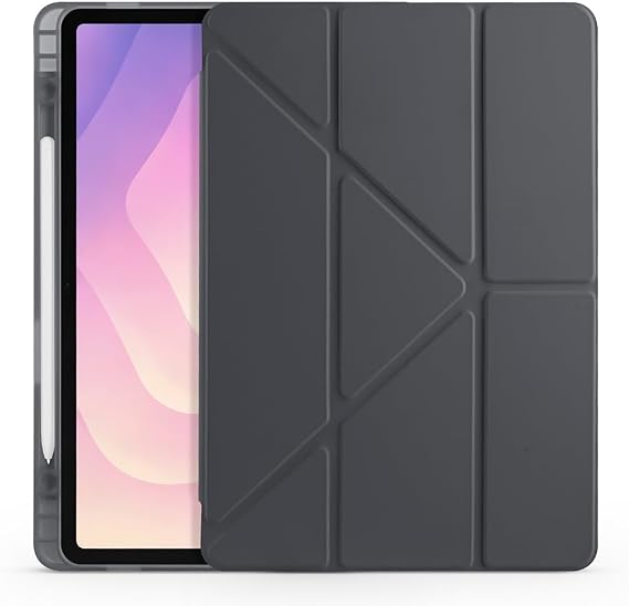Aksesuarcim Samsung Galaxy Tab S11 SM-X730 X736B ile Uyumlu Kılıf Silikon Yumuşak Kalem Bölmeli Esnek 4 Farklı Stand Olabilen Tablet Kılıfı Siyah