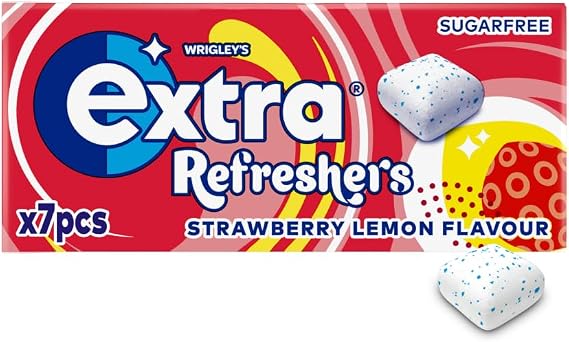 Extra Refreshers Strawberry Lemon Sugarfree Chewing Gum Handy Box 7 Pieces