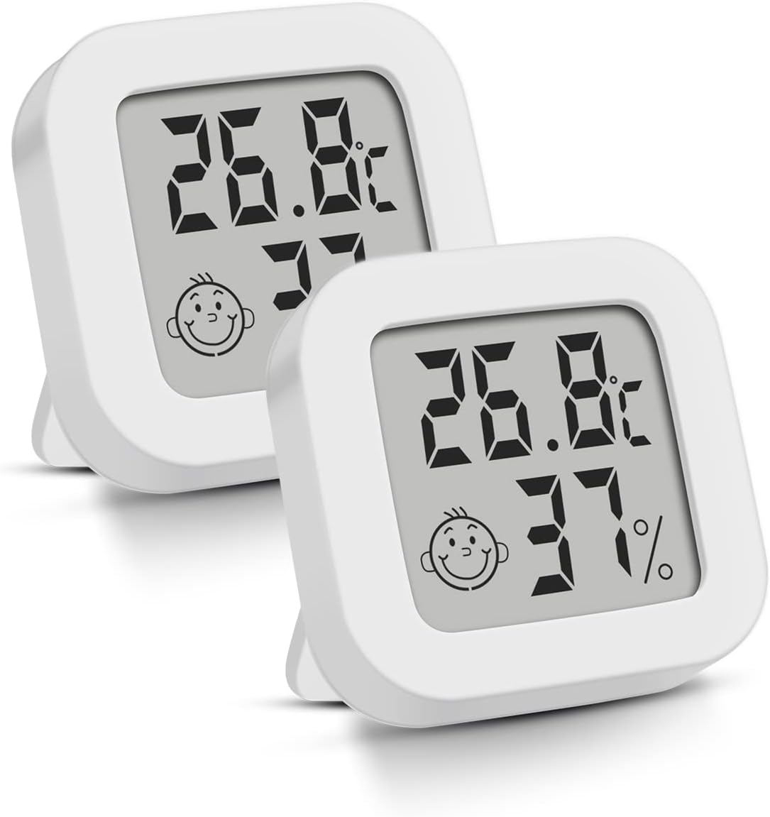 Digital Hygrometer Indoor Thermometer Room Thermometer and Humidity Gauge with Temperature Humidity Monitor - Updated Version - Backlight, Magnetic Back6cm6cm, white, 2