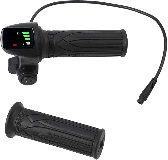 Twist Throttle Accelerator Handle Grip Cable Set,with 6-Pin Interface and 48V ON-Off Switch and Real-Time Voltage Display,for Electric Bikes,Scooters,Tricycles