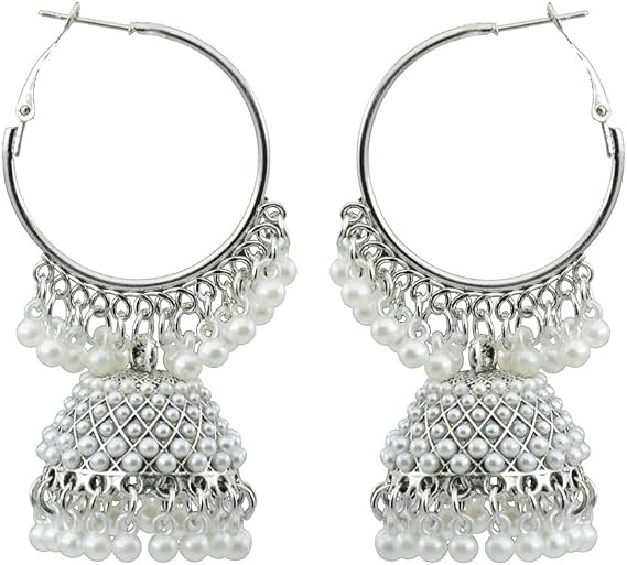 Boho Pearls Tassel Drop Dangle Indian Earrings for Women Bohemian Vintage Ethnic Large Hoop Studs Piercing Earring Exaggerated Retro Jhukma Jhumki Tribal Statement Jewelry Gifts