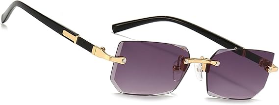 Rectangle Rimless Tinted Sunglasses for Women Men
