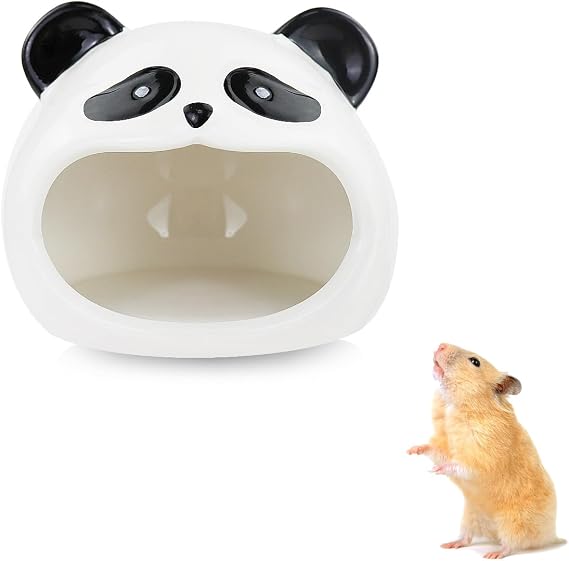Ceramic Hamster Hideout, Bamboo Shoot Shape Hamster House Cute Guinea Pig Bed Small Animal Hideout for Dwarf Hamsters Gerbils Mice Golden Hamsters (Black, S)