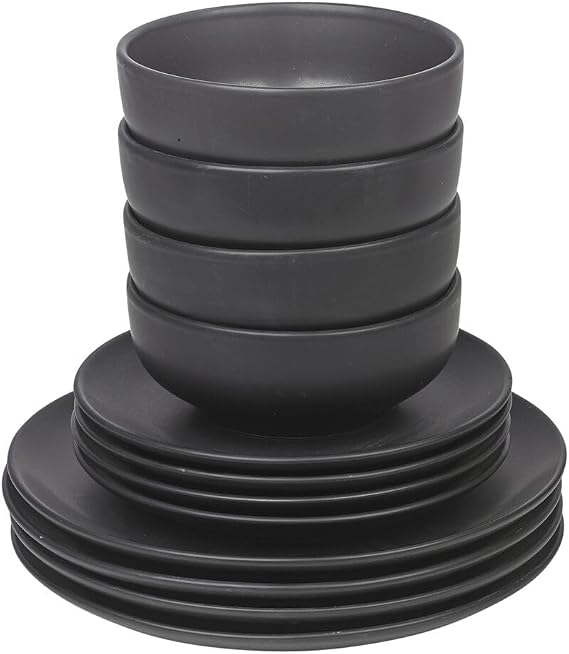 Queensway Home & Dining Stone Ceramic Dinnerware of 12/24 Pcs Crockery Plates Bowls for Dining Set, 4 Solid Colour Elegant Tableware Set - Dishwasher Safe, Dessert, Pasta, Salad Plates with Bowls