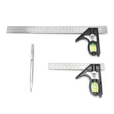 Metal Combination Square Set 150mm and 300mm Adjustable Square with Silver Scribe Pen, Heavy Duty Precision Metric Set Square Carpentry Tool Compatible with Expert Woodworking and Home Improvement