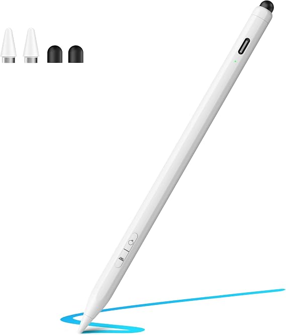 2 in 1 Stylus Pen for iPad & Android, Fast Charging Universal Stylus Pen for Touch Screen, iPad, iPhone, High Sensitivity Stylist Pencil, Samsung/XiaoMi and Other Android Phones and Tablets White