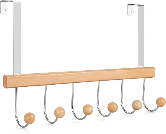 TOPIA HANGER Over The Door Hooks for Hanging, Towel Hooks Towel Racks for Bathroom, Coat Hooks Coat Rack Over The Door Organizer Hanging, Wooden Door Hangers for Coat Towel Hat Purse CT71N