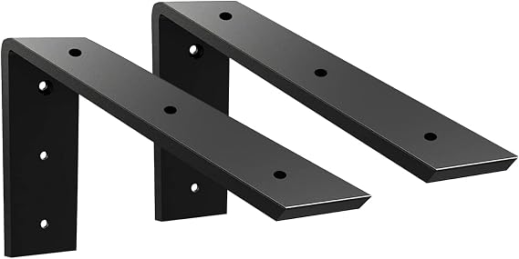 Winker Countertop Support Bracket 2 Pack Heavy Duty 3/8" Thick Hidden L Shelf Bracket 10" x 6" x 2.5" Metal Corbels for Quartz/Granite/Wood/Concrete/Laminate Countertops, Black
