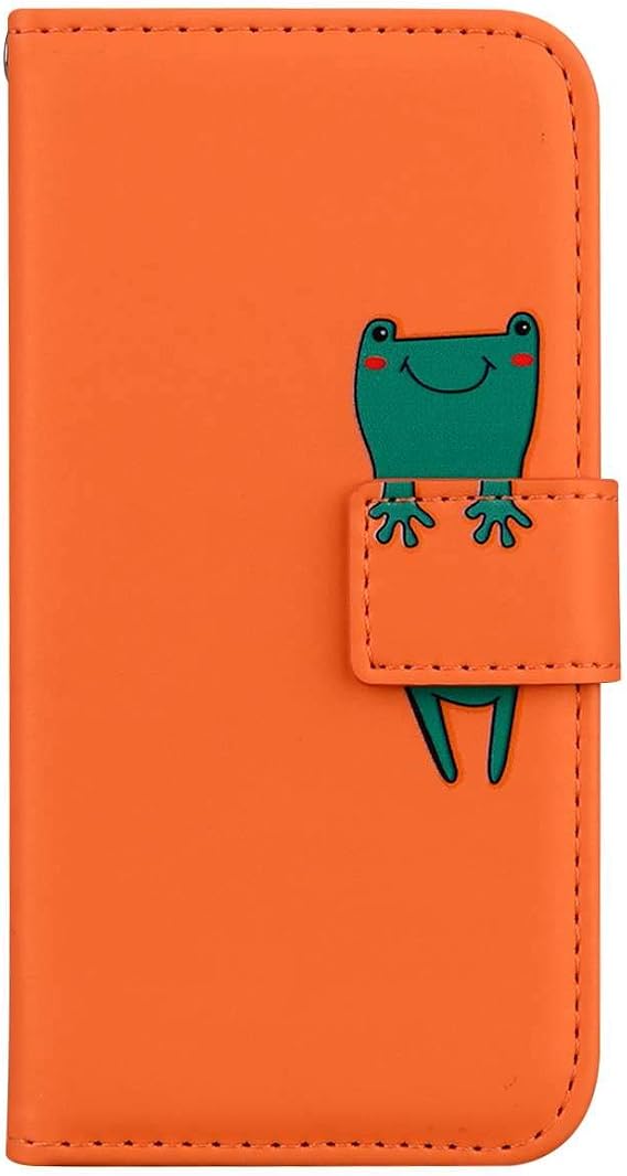for Google Pixel 6 Pro Case, PU Leather Flip Wallet Cute Case for Women Girls with [Kickstand] [Magnetic Clasp] [Card Holder] [Animal Pattern] for Google Pixel 6 Pro, Orange & Frog
