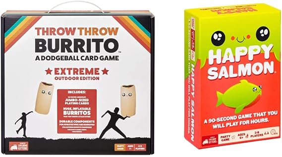 Exploding Kittens Throw Throw Burrito Extreme Outdoor Edition Card Games for Adults Teens & Kids - Fun Family Games - A Dodgeball Card Game & Happy Salmon by - Card Games