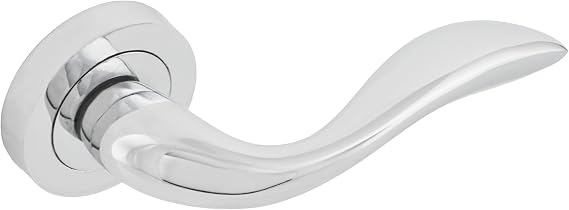 Manor Polished Chrome Lever Door Handle On Rose Interior, Suitable for Wooden Doors, Home/Office, 1 Pair