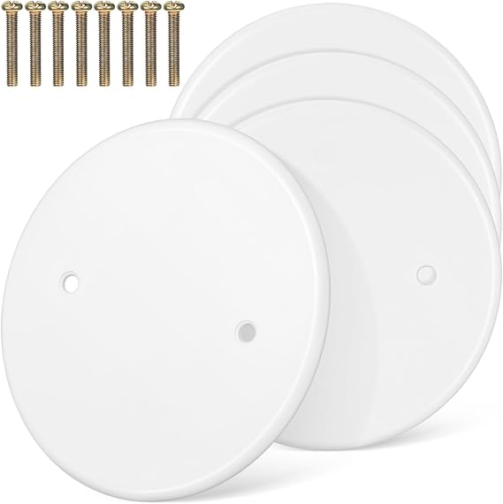 4 Pack Round Ceiling Hole Covers Electrical Round Plate Covers with Screws Flat Blank Cover Plates for Ceiling Box Caps Easy Install for Home Office Wall Openings