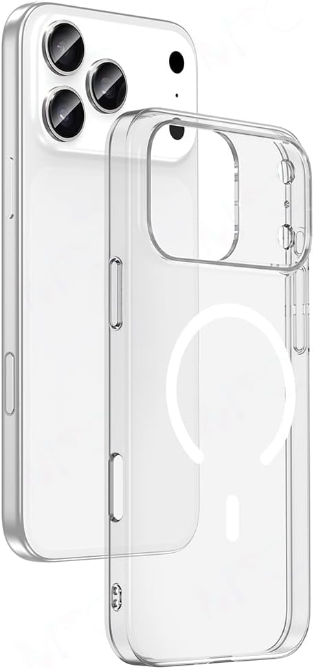 Zore Apple ile uyumlu iPhone 17 Pro Kılıf Zore M-safe Şarj Özellikli Şeffaf Kamera Çerçeveli Porto Kapak Şeffaf