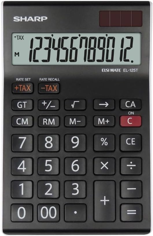 Sharp EL-125TWH Office Desktop Calculator - Black/White