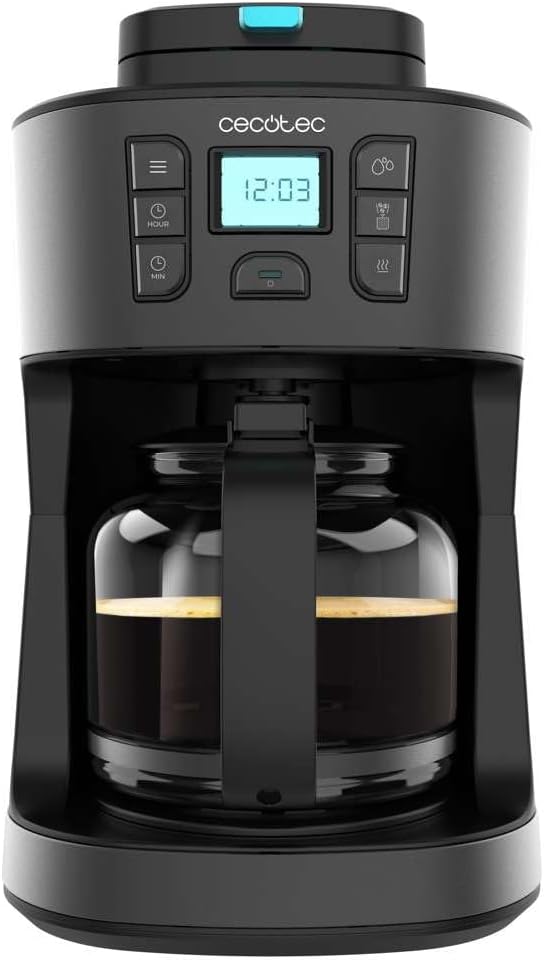 Cecotec Coffee 66 Grind & Drop Drip Coffee Makers 1086 W, Blade Grinder, Up to 12 Cups, Extremearoma Technology, Digital Drip Coffee Maker, Stainless Steel, Automatic Shut-off