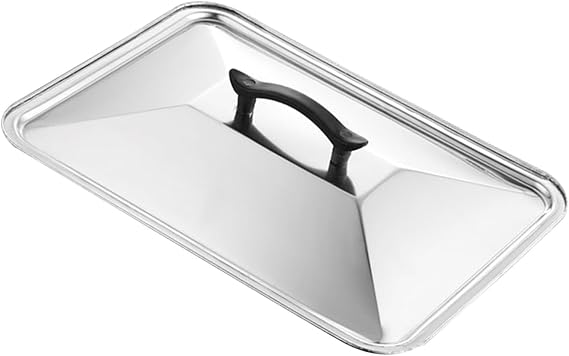 Pan Lid Pot Cover Rectangular 14x10 Inch Stainless Steel with Easy Lifting and Steam Retaining Features, Elegant Texture for Kitchen Use and Cooking