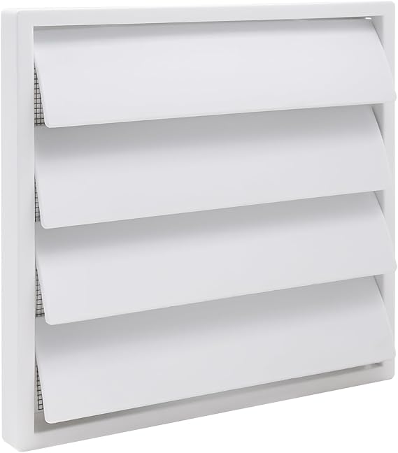 External Ventilation Grille 150 mm for Round Duct, Air Outlet Cover 175 x 175 mm with Gravity Slats White ABS Plastic for Bathroom and Kitchen