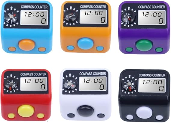 6 Stück Elektronische Fingerzähler Digitaler FingerzählerElektronischer Fingerzähler mit Kompass 5 Digit Display Handzähler Mechanischer Handzähler für Sport Golf (Farbe)