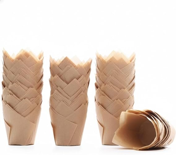 Orret Home 20 Adet Kraft Kağıt Muffin Kalıbı – Lale Formlu Cupcake Fırın Kağıdı, Tek Kullanımlık Kek Kalıbı, Isıya Dayanıklı Doğal Kraft Muffin Cupcake Pişirme Kağıdı (40)