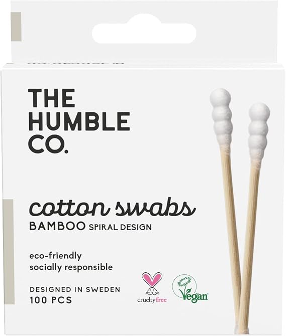 The Humble Co. Humble Brush Bamboo Cotton Swabs Spiral White- Spiral Kulak Çubuğu Beyaz, Çevre dostu pamuklu kulak çubukları, plastik içermeyen ambalaj, doğal renkli pamuktan kulak çubukları