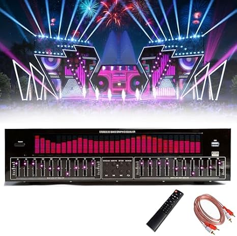 Digital Equalizer Stereo Graphics with Remote & Audio Cable 12 Rhythm Patterns Noise Reduction Music Spectrum Analyzer for Studio