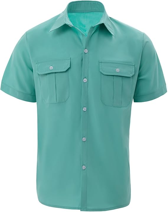 Mens Short Sleeve Button Down Shirts with 2 Chest Pockets S-3XL