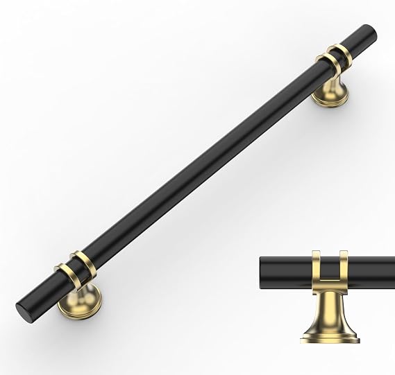Amerdeco 10 Pack Matte Black & Gold Cabinet Pulls 7.5 Inch 192mm