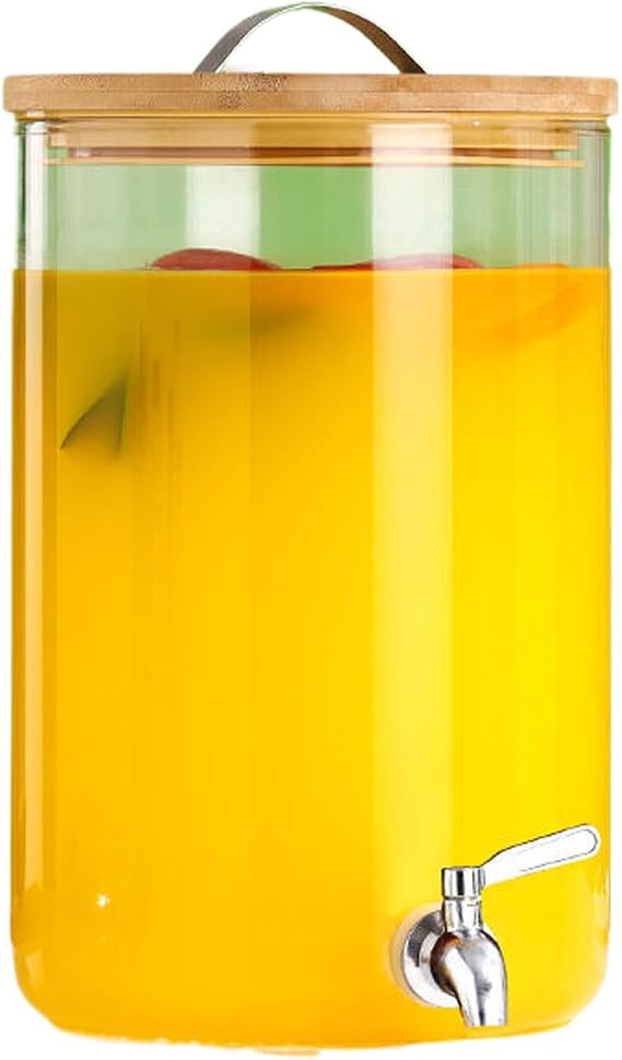 Glass Drink Dispenser,Glass Drink Dispenser with Lid,Drink Dispenser with Tap,Water Drink Dispenser,Glass Drink Dispenser for Party,Drink Dispenser for Refrigerator,stainless steel faucet,4L [Energy Class A]