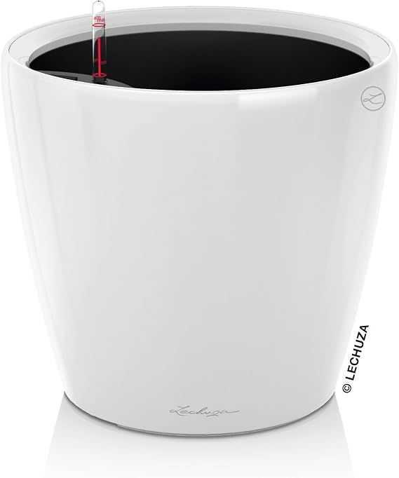 Lechuza Premium Classico 21cm High Gloss White Self Watering Traditional Round Planter Pot
