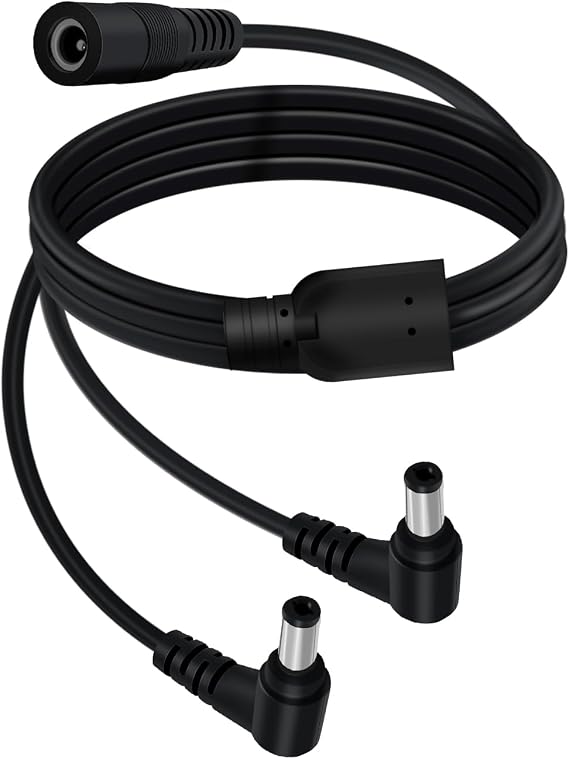 DC Power Splitter Cable 1 Female to 2 Male 5.5mm x 2.1mm DC Male to Female Extension Cable 90 Degree 12V 24V for Cameras, LED Strips, Routers, Printer (1 Female to 2 Male, 0.7 m/2.2 ft)