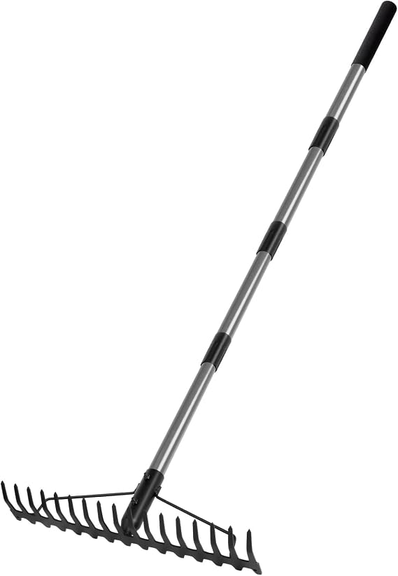 Walensee Heavy Duty Garden Rake 165cm/5.4FT with Stainless Steel Handle, 17-Tine Dual Head Metal Rake for Soil Loosening, Lawn Leveling, Leaf Gathering, Thatch Removal, Yard Gardening Tool