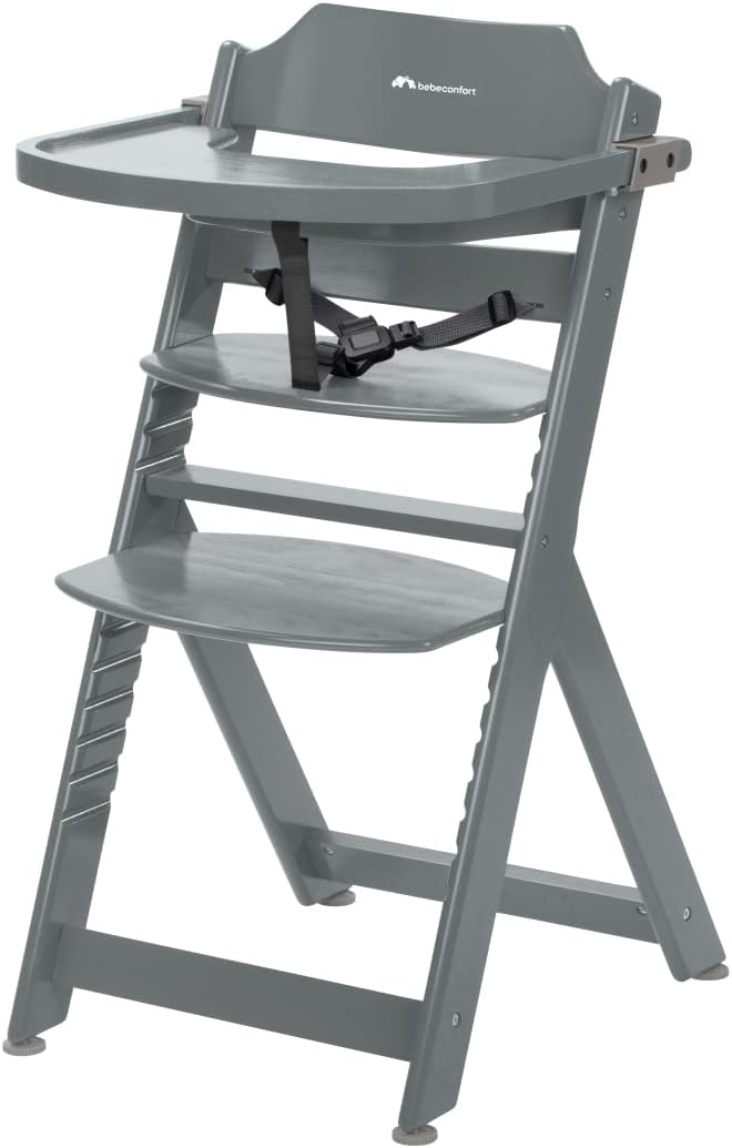 Bebeconfort Timba, Wooden High Chair, Height Adjustable Baby High Chair, 6 Months To 10 years, Up To 30 kg, Warm Grey