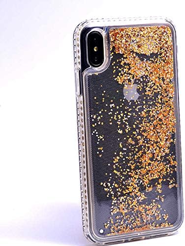 Ehr. iPhone X/XS Uyumlu Yanları Taşlı Sulu Simli Lüx Silikon Kılıf (Altın Rengi, iPhone X/XS)