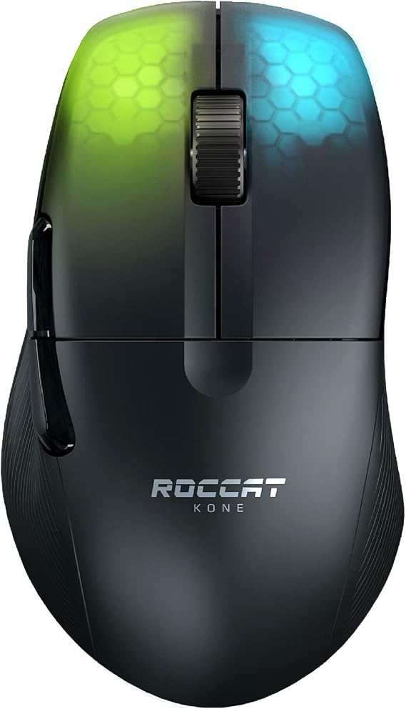 ROCCAT Gaming Mouse, Kone Pro Air Wireless 2.4GHz, Bluetooth, Black/Black, Optical, 19K, Optical Switch, Side Buttons, Lightweight 75g, PTFE, Reflex, RGB German Design