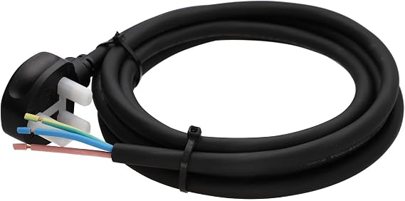 Fully Moulded 13A 3 Pin UK Plug to 1.5mm H07RN Rubber Cable Stripped Bare Ends 3m (Waterproof/Oil resistant) Ideal for Garden and External/Outdoor Use