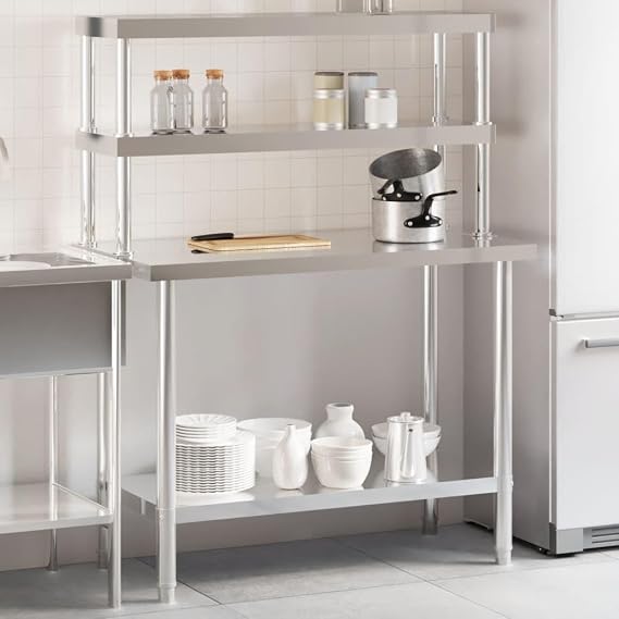 Kitchen Work Table Stainless Steel with Top Board 110 x 55 x 150 cm Commercial Catering Supplies for Restaurant, Hotel, Canteen, Bar, Café, Includes Shelf and Sturdy Construction