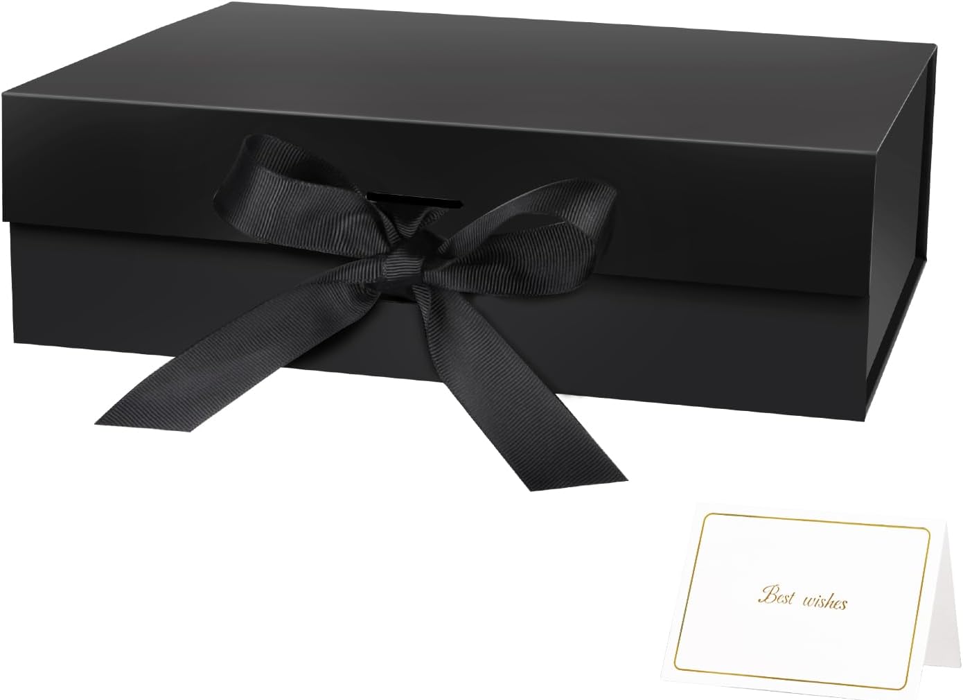 Large Gift Box with Lids for Presents 10.5x7.5x3.1 In Gift Box with Ribbon,Card and Magnetic Lid for Valentine's Day, Mother's Day, Birthdays, Wedding Black