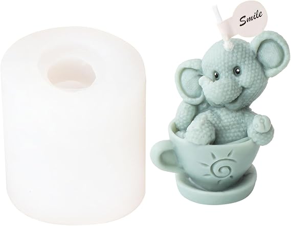 Candle Mould Silicone Mould Animals 3D Cup Bear Elephant Shape Silicone Soap Mould Animal Candles Casting Moulds for Making Candles Soaps Cake Decoration (Elephant)