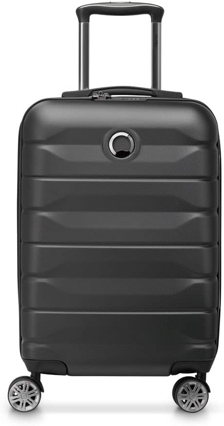 DELSEY Paris Air Armour Rigid Expandable Cabin Suitcase, Black, S, Rigid Expandable Cabin Suitcase – 4 Double Wheels – 55 x 35 x 23 cm