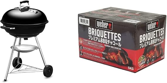 Weberウェーバー Barbecue Stove 22.4-in. 57 cm Compact Kettle Charcoal Camping for 10-12 People + Weber 18486 Safe and Secure BBQ Charcoal Briquettes Charcoal 11.0 lbs. 5 kg Boxed, Safe for People