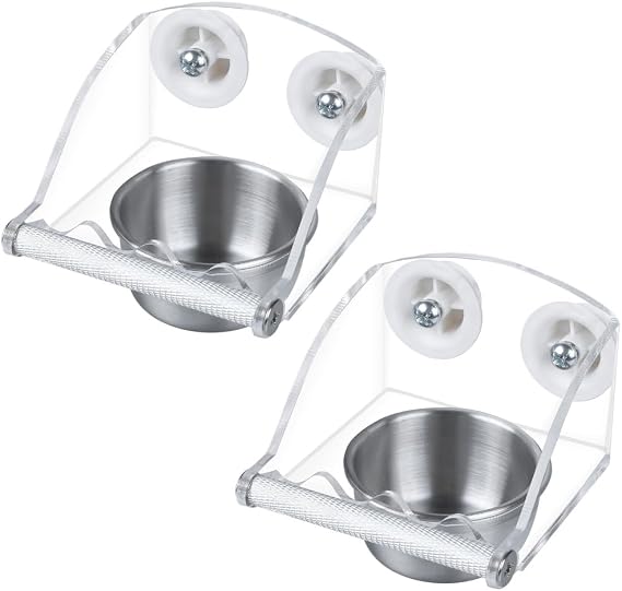 Bird Food and Water Bowl Bird Cage Bowl Water Bowl for Hanging Stainless Steel Bird Feeder Bowl with Clamp Holder for Parakeets Cockatiels Finches