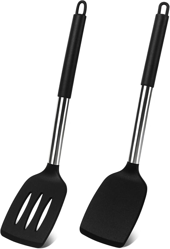 Vicloon Silicone Kitchen Utensils, 2 x Non-Stick Heat Resistant Spatula, BPA-Free Silicone Spatula, Set of Silicone Spatulas for Serving, Frying, Cooking Eggs, Peacado, Vegetables