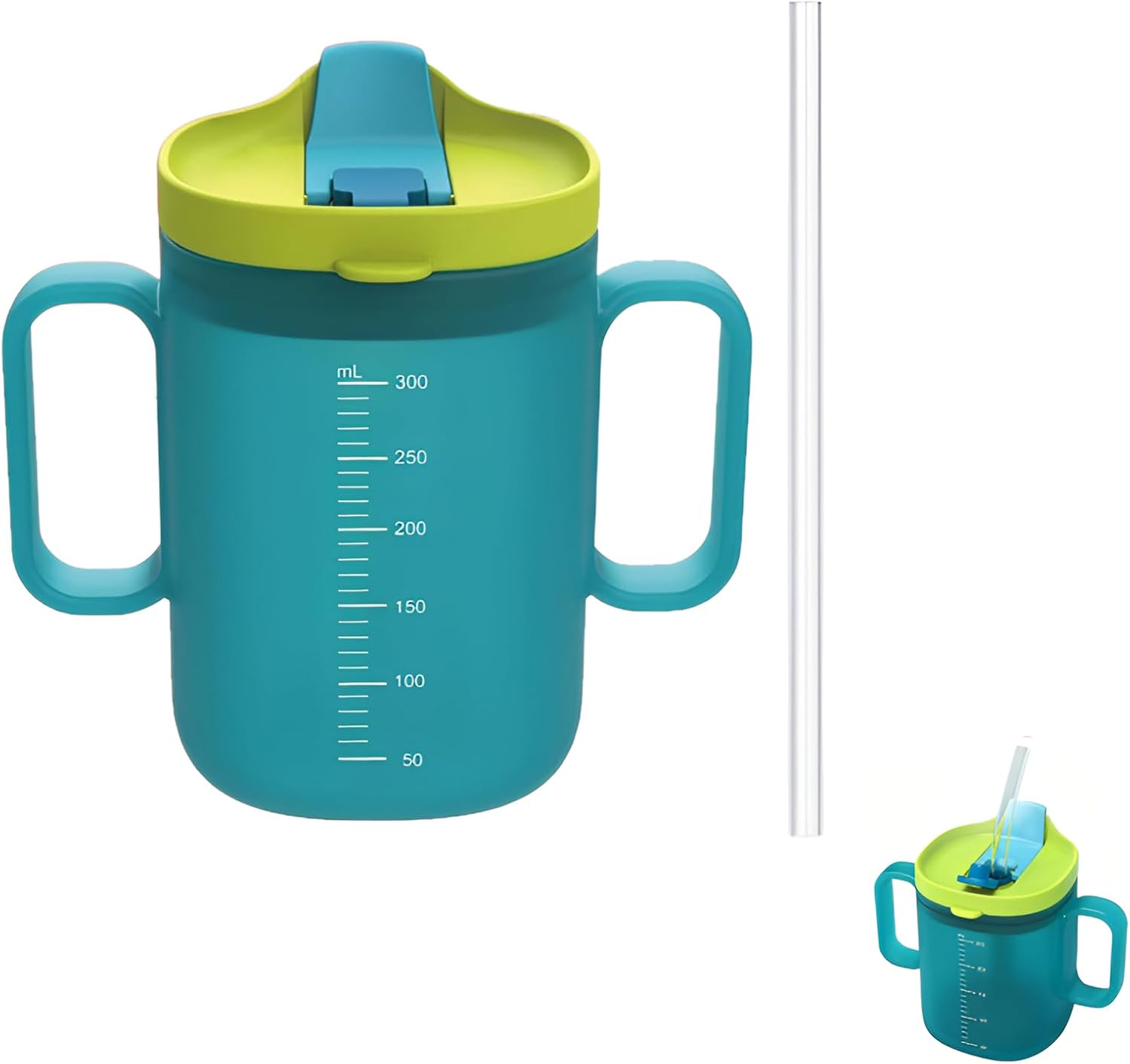 Sippy Cups for Adults & Seniors, 10.2oz(300ml) Safe Silicone Spill Proof Cups with 2 Handles, Straw & Lid, Drinking Cup for Elderly, Patients, Disabled & Pregnant Women, Dishwasher Safe (Blue, 1 Pack)