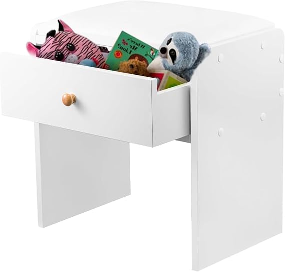Generic White Wooden Vanity Stool With Storage Drawer For Dressing Table Bedroom Chairs And Stools Suitable For Dressing Table Living Room Hallway