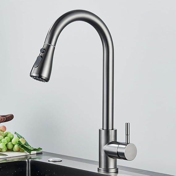 Pull Out Kitchen Faucet 2-Way Water Tap Single Handle Mixer Tap 360 Rotation Hot Cold Water Tap for Kitchen,White Color