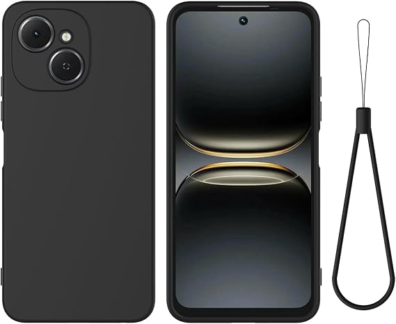 Compatible with Tecno Spark 40C 4G Phone Case W Wrist Band, Thin Slim Liquid Silicone Soft Rubber Gel TPU Full Camera Protection Bumper Pure Color Simple Cover,Black