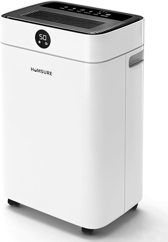 HUMSURE Dehumidifier 25L, Dehumidifiers for Home with 24 Hour Timer, Auto Defrost, Ionizer, Continuous Drainage Dehumidifier for Bedroom Basements Bathroom