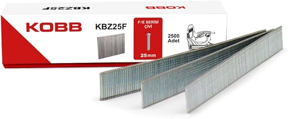 KOBB KBZ25F 25mm 2500 Adet F/E/J/8 Serisi Ağır Hizmet Tipi Kesik Başlı Çivi, Gri